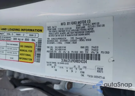 2013 Lincoln Mkz Hybrid из США, поврежденный, VIN 3LN6L2LU9DR824334